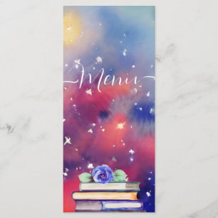   Watercolor Books Purple & Pink Whimsical Wedding Menu