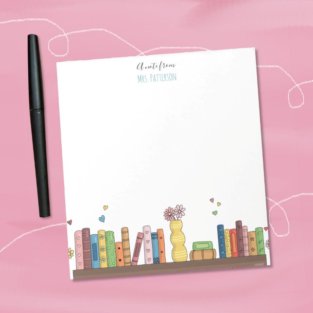 Watercolor Books School Librarian Notepad (Watercolor books on shelf school librarian personalized notepad .)