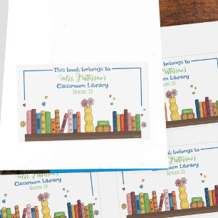 Watercolor Bookshelf Classroom Library Bookplates Sticker