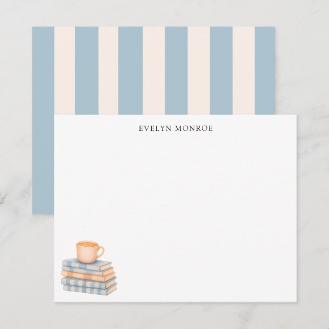 Watercolor Bookstack and Coffee Mug Personalized Card (Front/Back)