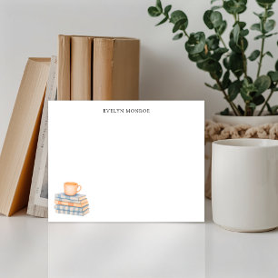 Watercolor Bookstack and Coffee Mug Personalized Card