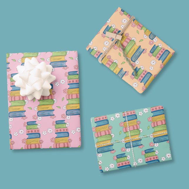 Watercolor Bookstack Pattern Wrapping Paper Sheet  (Watercolor bookstack pattern wrapping paper sheets .)