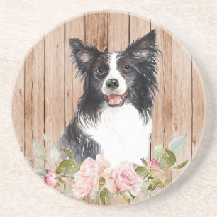 Watercolor Border Collie & Flowers Coaster