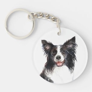 Watercolor Border Collie Keychain