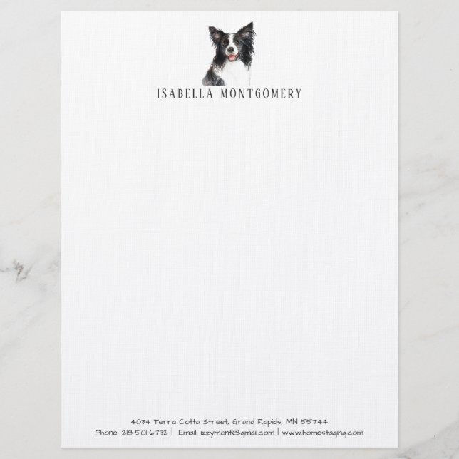Watercolor Border Collie Letterhead (Front)