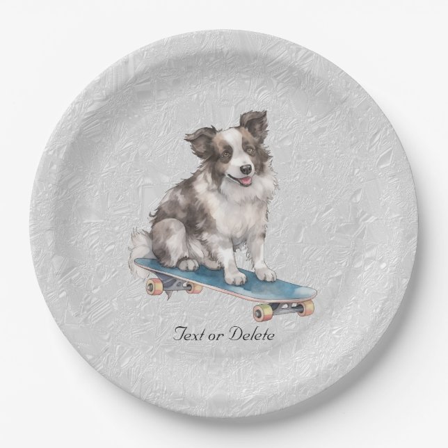 Watercolor Border Collie Paper Plate (Front)