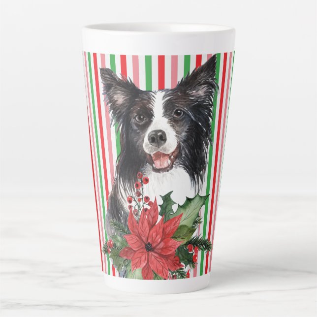 Watercolor Border Collie With Poinsettia  Latte Mug (Front)
