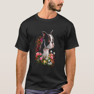 Watercolor Boston Terrier with flowers  Bostie  23 T-Shirt