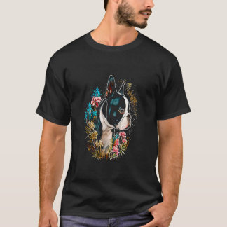 Watercolor Boston Terrier with flowers Bostie 40 T-Shirt