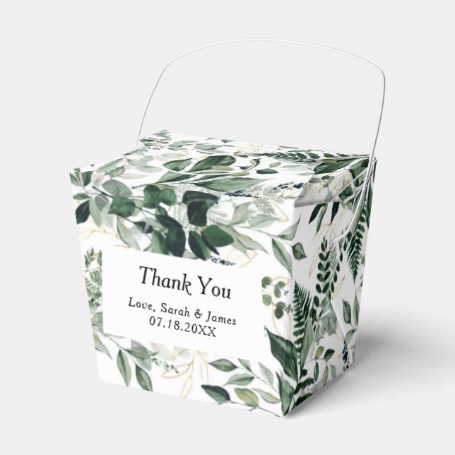Watercolor botanic leaves wedding favour favor box (Front Side)