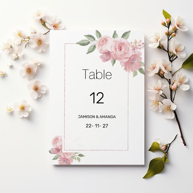 Watercolor botanic pastel pink flora Table Numbers (Watercolor botanic pastel pink flora Table Numbers)