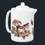 Watercolor Botanical Art Mushrooms & Fall Leaves<br><div class="desc">This nature themed teapot has watercolor,  botanical art illustrations of rustic mushrooms,  fall leaves,  rose hips,  and colourful moths for a trendy cottagecore look. Great kitchen gift. Matching items available in our shop.</div>