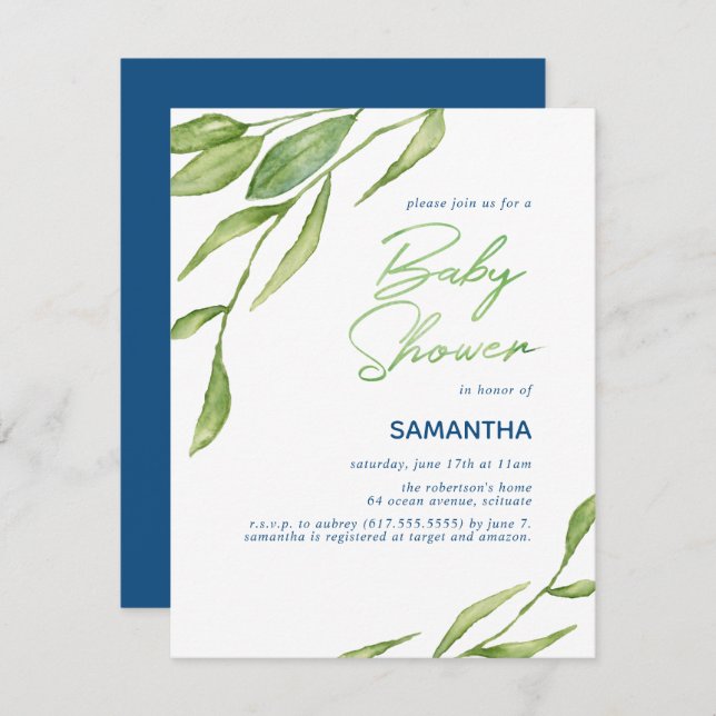 Watercolor Botanical Baby Shower Invitation (Front/Back)