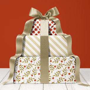 Watercolor Botanical Berries Holiday Wrapping Paper Sheet