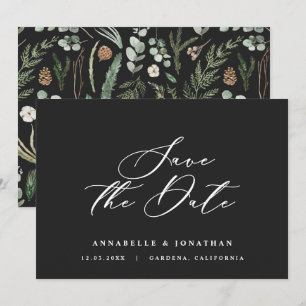 Watercolor botanical black elegant script save the date