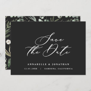 Watercolor botanical black elegant script save the save the date