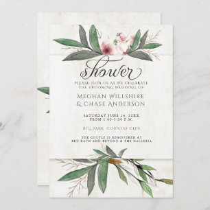 Watercolor Botanical Blossoms Couple's Shower Invitation