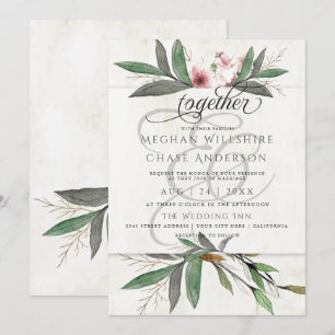 Watercolor Botanical Blossoms Wedding Invitation