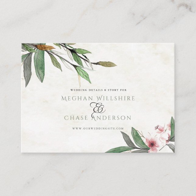 Watercolor Botanical Blossoms Wedding Website Enclosure Card (Front)