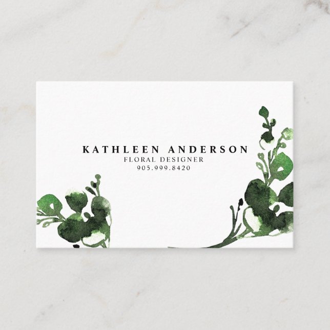 Watercolor Botanical Business Card with QR Code (Front)