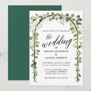 Watercolor Botanical Calligraphy Wood Arch Wedding Invitation