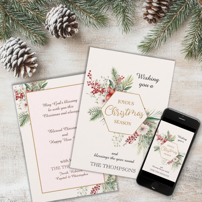 Watercolor Botanical Christmas Custom Name White Holiday Card (Creator Uploaded)