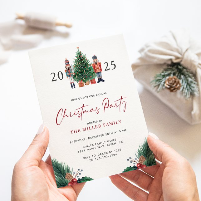 Watercolor Botanical Christmas Party Invitations (2025 Nutcracker Watercolor Botanical Christmas Party Invitations by Painted Paperie
)