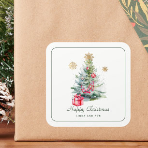 Watercolor Botanical Christmas Square Sticker