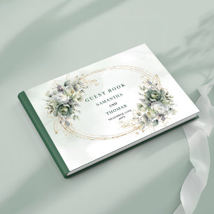 Watercolor Botanical Dusty Green Wedding Guest Boo Book
