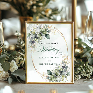 Watercolor Botanical Dusty Green Wedding Welcome Poster