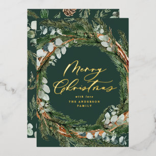 Watercolor botanical elegant script Christmas Foil Holiday Card