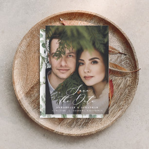 Watercolor botanical elegant script photo wedding save the date