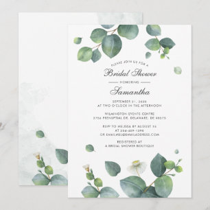 Watercolor Botanical Eucalyptus Bridal Shower Invitation