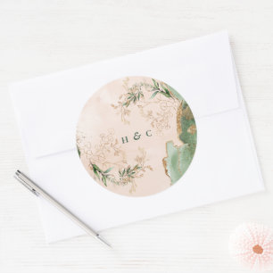 Watercolor Botanical Eucalyptus Elegant Monogram Classic Round Sticker