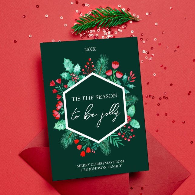 Watercolor Botanical Family Christmas Holiday Card (Watercolor Botanical Family Christmas Holiday Card)