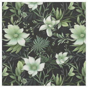 Watercolor botanical floral black and green fabric