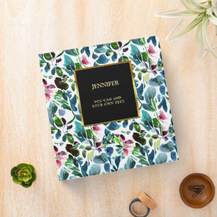 Watercolor botanical floral black gold personal binder