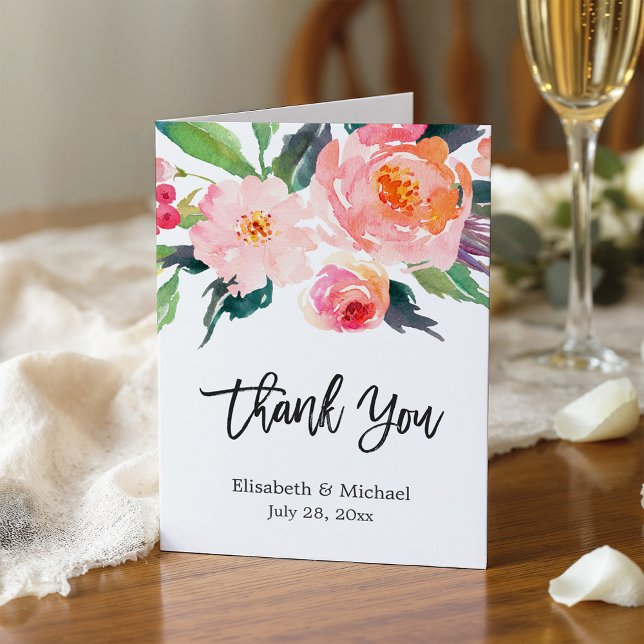 Watercolor Botanical Floral Calligraphy Thank You Card (Creator Uploaded)