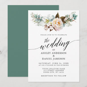 Watercolor Botanical Floral Calligraphy Wedding Invitation