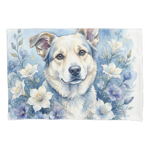 Watercolor Botanical Floral Dog Portrait Pillowcase
