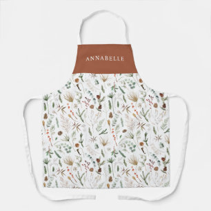Watercolor botanical floral moody terracotta chic apron