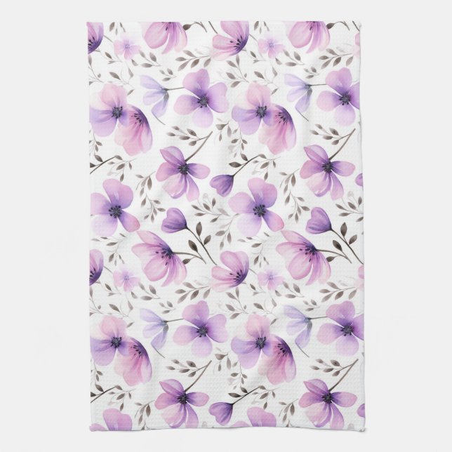 Watercolor Botanical Floral Pattern Kitchen Towel (Vertical)