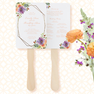 Watercolor Botanical Floral Peach Octagon Program Hand Fan