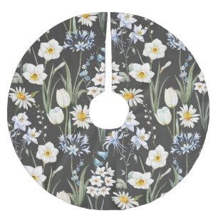 Watercolor botanical, floral spring pattern. brushed polyester tree skirt