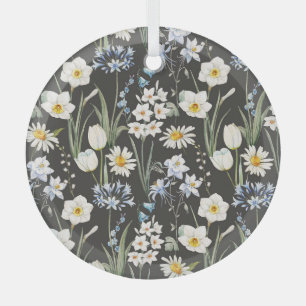 Watercolor botanical, floral spring pattern. glass ornament