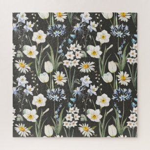 Watercolor botanical, floral spring pattern. jigsaw puzzle