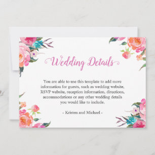 Watercolor Botanical Floral Wedding Details Info Invitation