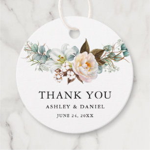 Watercolor Botanical Floral Wedding Thank You Favour Tags
