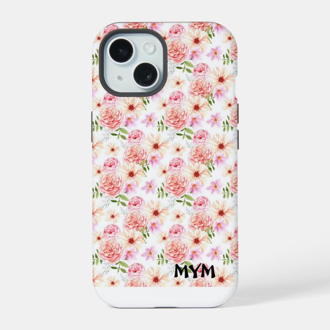 Watercolor Botanical Florals iPhone 15 Case (Back)