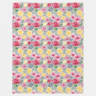 Watercolor Botanical Flower Fleece Blanket
